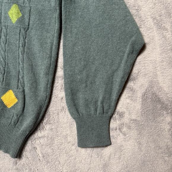 Lyle & Scott Made in Scotland Wool Sweater Green Cable Knit Diamond Pattern Sz S - Picture 6 of 13
